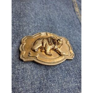 Vintage Raised 3D Grizzly Bear Brass Belt Buckle - Wildlife Western
